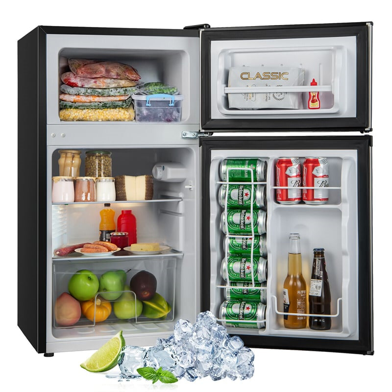 2 Door Mini Fridge 3.2 Cu.Ft. Compact Refrigerator with Freezer for Bedroom Dorm Apartment Office