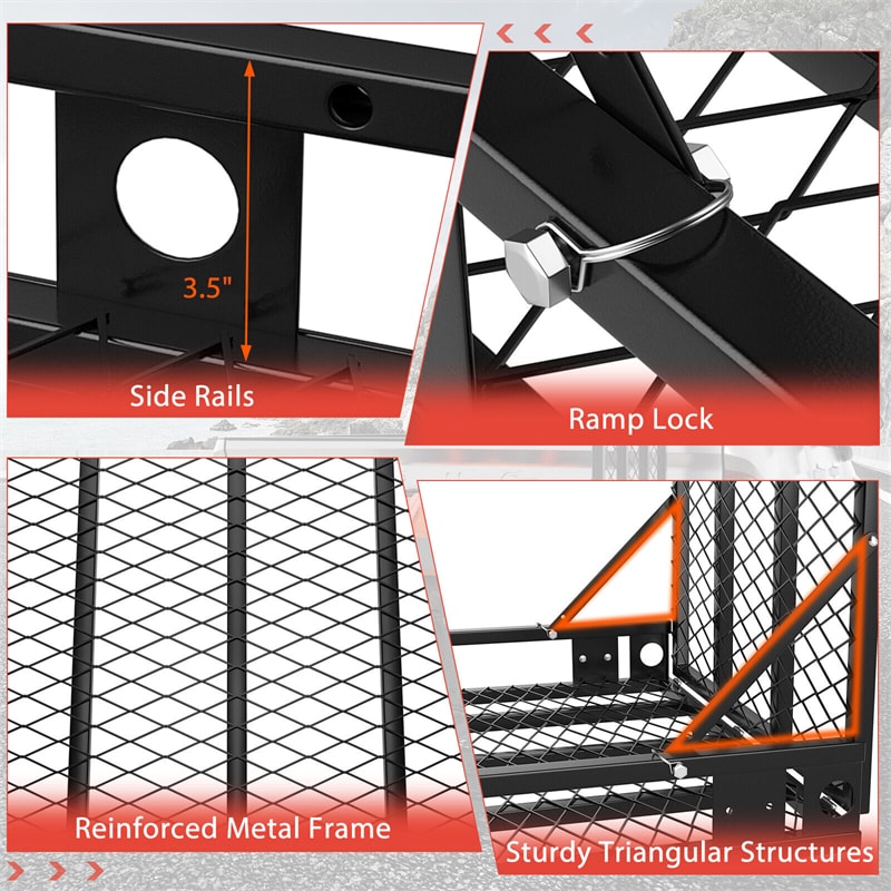 Heavy Duty Folding Hitch Cargo Carrier with Loading Ramp, Strong Hitch Mount Wheelchair Carrier Mobility Scooter Carrier, 500 Lbs Capacity