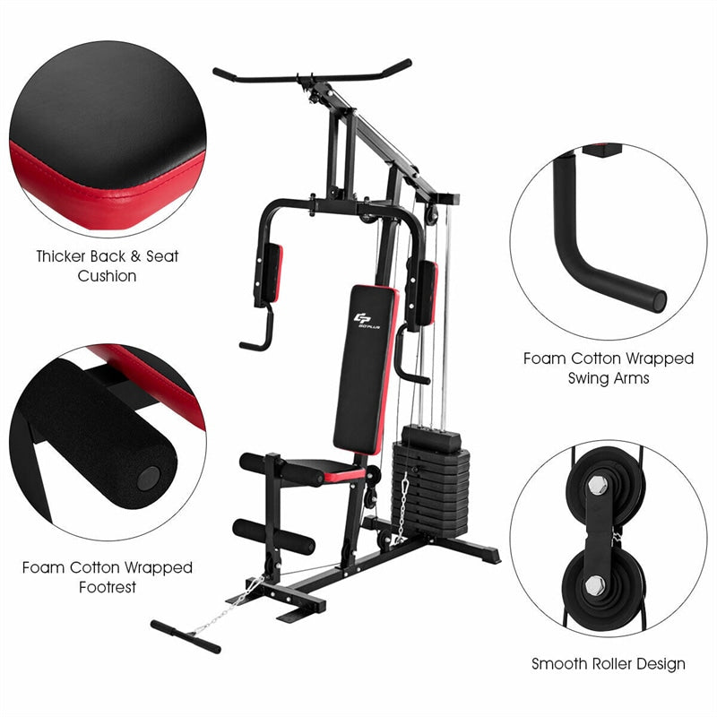 Multifunction Home Gym System Weight Training Exercise Equipment with 100lbs Weight Stack, All-in-One Fitness Strength Machine for Total Body Workout