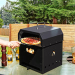 4-in-1 Multipurpose Outdoor Pizza Oven 2-Layer Wood Fired Pizza Oven Detachable Grill Oven Fire Pit with Ash Tray, Pizza Stone & Waterproof Cover