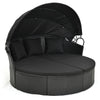 Outdoor Round Daybed with Retractable Canopy, Rattan Wicker Patio Furniture Clamshell Sectional Seating with Cushions & Pillows for Backyard