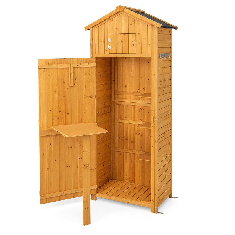 Outdoor Storage Shed Wooden Garden Storage Cabinet Waterproof Tool Shed with Foldable Table