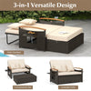 Patio Rattan Daybed Set Outdoor Double Chaise Lounge Adjustable Backrest with Cushioned Loveseat, Storage Ottoman & Retractable Side Tray