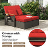 Patio Rattan Daybed Set Outdoor Double Chaise Lounge Adjustable Backrest with Cushioned Loveseat, Storage Ottoman & Retractable Side Tray