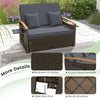 Patio Rattan Daybed Set Outdoor Double Chaise Lounge Adjustable Backrest with Cushioned Loveseat, Storage Ottoman & Retractable Side Tray