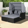 Patio Rattan Daybed Outdoor Wicker Double Sun Lounger with Retractable Top Canopy, 2 Side Table, Soft Seat & Back Cushions