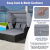 Patio Rattan Daybed Outdoor Wicker Double Sun Lounger with Retractable Top Canopy, 2 Side Table, Soft Seat & Back Cushions