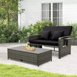 Patio Rattan Daybed Set Wicker Loveseat Sofa with Multipurpose Storage Ottoman, Seat & Back Cushions, Retractable Side Tray, Adjustable Backrest