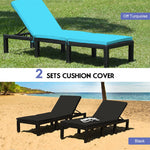 Patio Rattan Lounge Chair Wicker Outdoor Chaise Lounge Adjustable Sun Lounger with Seat & Back Cushions, Set of 2 Cushion Covers