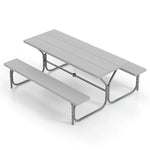 8-Person Picnic Table Bench Set 6FT Large Outdoor Picnic Table with Umbrella Hole, HDPE Tabletop, Metal Frame & 2 Built-in Benches