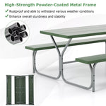 8-Person Picnic Table Bench Set 6FT Large Outdoor Picnic Table with Umbrella Hole, HDPE Tabletop, Metal Frame & 2 Built-in Benches