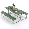 8-Person Picnic Table Bench Set 6FT Large Outdoor Picnic Table with Umbrella Hole, HDPE Tabletop, Metal Frame & 2 Built-in Benches