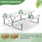 8-Person Picnic Table Bench Set 6FT Large Outdoor Picnic Table with Umbrella Hole, HDPE Tabletop, Metal Frame & 2 Built-in Benches