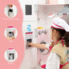 Pink Kids Corner Kitchen Playset Wooden Little Chef Pretend Play Kitchen Toy Set with Washing Machine, Ice Maker & Apron Chef Hat