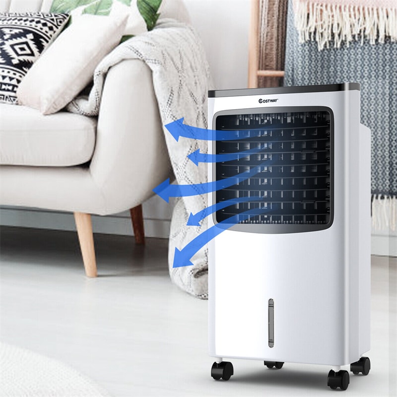 Portable Evaporative Air Cooler Bladeless Fan Cooling Filter Humidify Anion with Remote Control, 2 Ice Packs, 8L Water Tank & 7.5H Timer