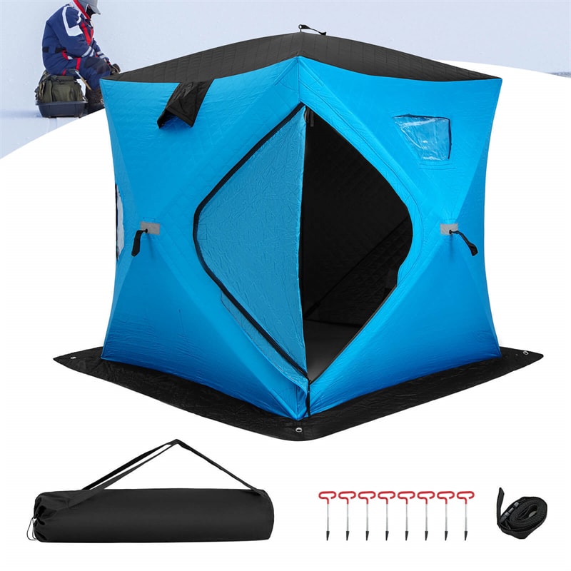 Pop-up Ice Fishing Shelter 2-Person Insulated Ice Fishing Tent Portable Ice Shanty Thermal Ice Shack with Cotton Padded Walls & Carrying Bag