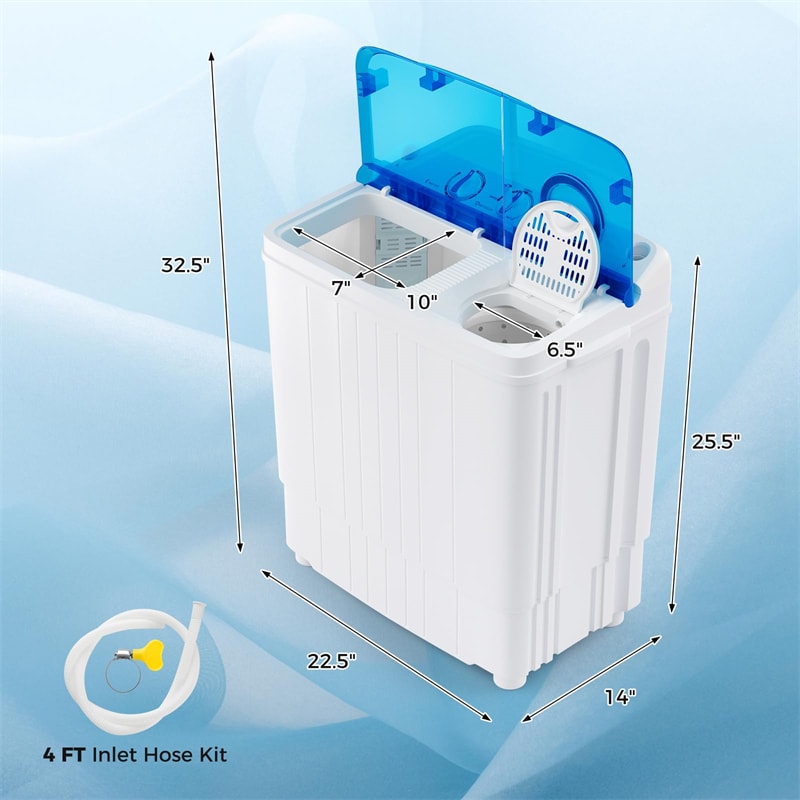 Portable Washing Machine 17.6 lbs Compact Twin Tub Laundry Washer Spin Dryer with Drain Pump, Control Knobs, Timer Function for Apartment Dorm RV