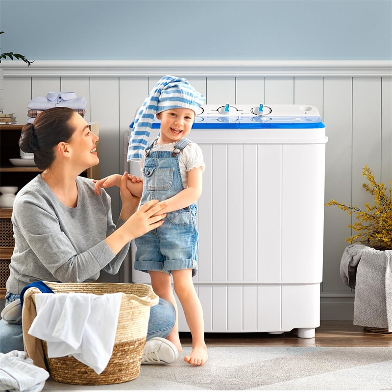 Portable Washing Machine 17.6 lbs Compact Twin Tub Laundry Washer Spin Dryer with Drain Pump, Control Knobs, Timer Function for Apartment Dorm RV