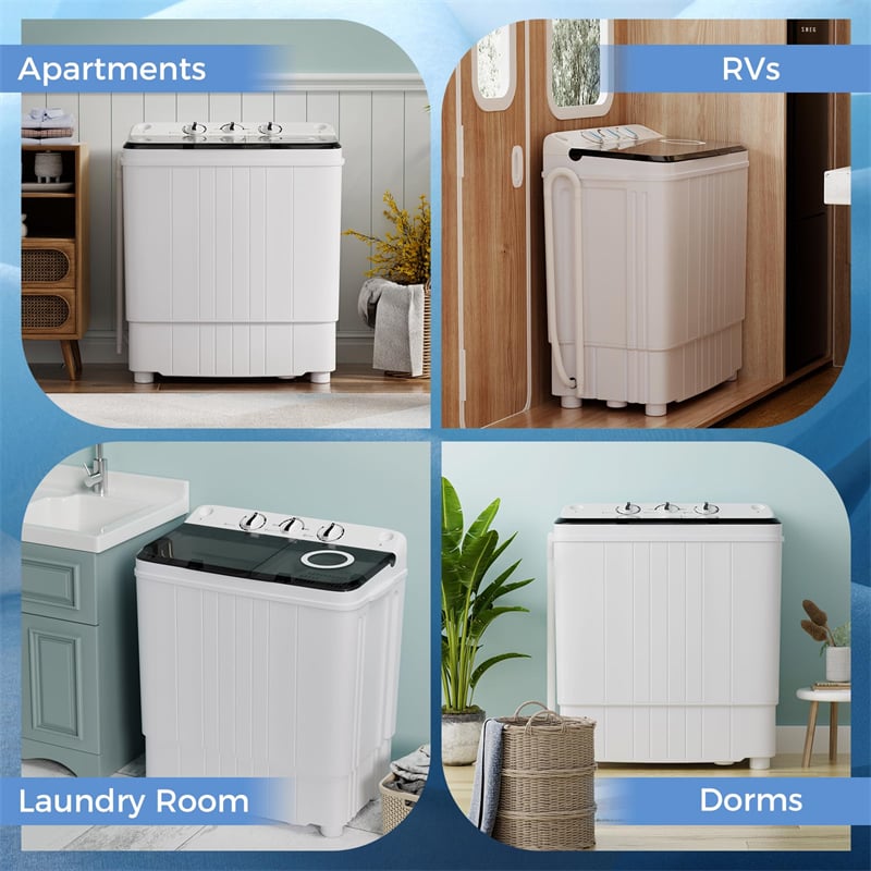 Portable Washing Machine 17.6 lbs Compact Twin Tub Laundry Washer Spin Dryer with Drain Pump, Control Knobs, Timer Function for Apartment Dorm RV