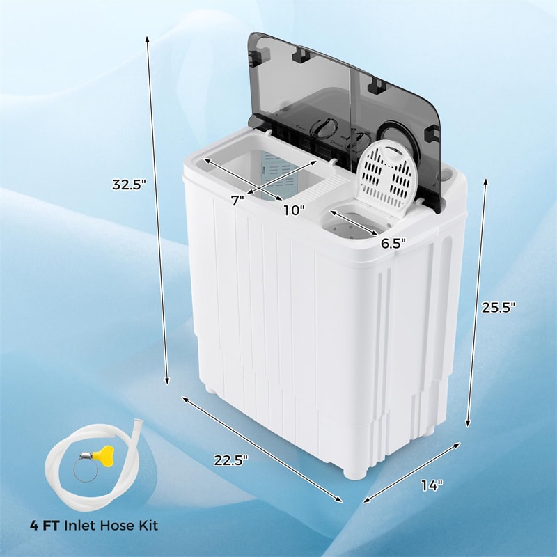 Portable Washing Machine 17.6 lbs Compact Twin Tub Laundry Washer Spin Dryer with Drain Pump, Control Knobs, Timer Function for Apartment Dorm RV