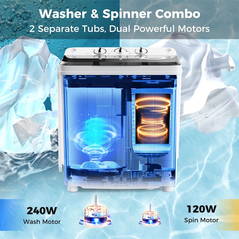 Portable Washing Machine 17.6 lbs Compact Twin Tub Laundry Washer Spin Dryer with Drain Pump, Control Knobs, Timer Function for Apartment Dorm RV