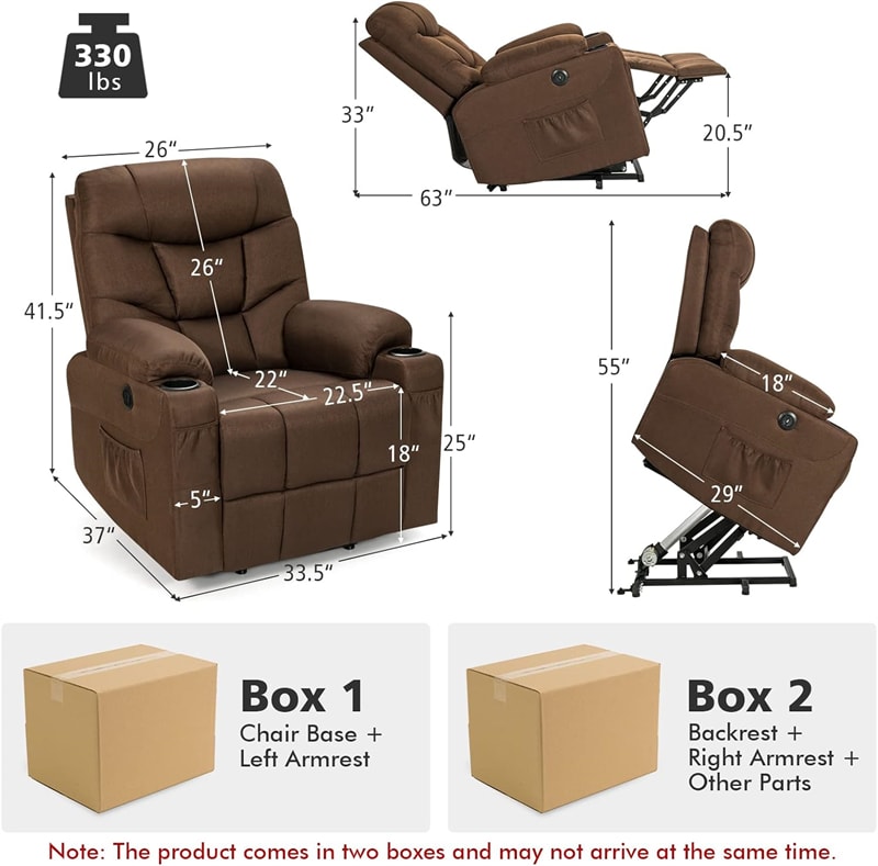 Power Lift Recliner Chair Elderly Electric Lift Sofa Linen Fabric Heated Massage Chair with Adjustable Backrest Footrest & Remote Control