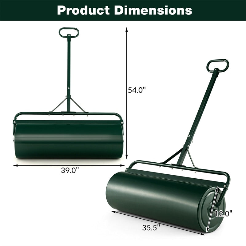 Bestoutdor Lawn Roller Push/Tow-Behind Yard Roller 17 Gallon Water/Sand Filled Steel Sod Drum Roller with Detachable Gripping Handle