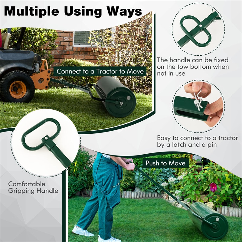 Bestoutdor Lawn Roller Push/Tow-Behind Yard Roller 17 Gallon Water/Sand Filled Steel Sod Drum Roller with Detachable Gripping Handle