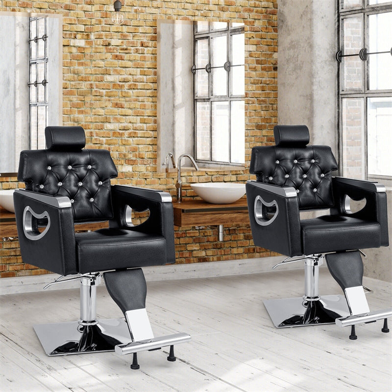 Reclining Salon Chair Heavy Duty Hydraulic Barber Chair Height Adjustable 360° Swivel Luxury Leather Padded Styling Chair with Headrest