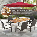 Acacia Wood Patio Dining Table Large Farmhouse Outdoor Table Rectangular Dining Table with Umbrella Hole & Metal Legs