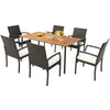 Acacia Wood Patio Dining Table Large Farmhouse Outdoor Table Rectangular Dining Table with Umbrella Hole & Metal Legs