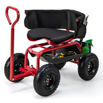 Rolling Garden Cart 360° Swivel Workseat Height Adjustable Garden Scooter with Cushions, Tool Tray, Storage Basket