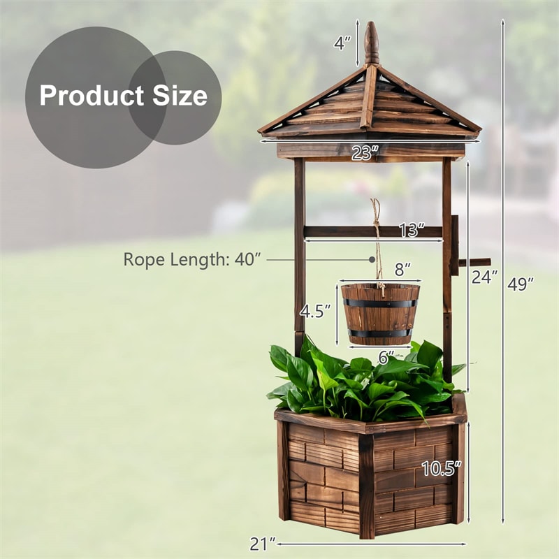 Rustic Wooden Wishing Well Planter Hexagonal Bucket Flower Plants Planter for Outdoor Backyard Garden Decor