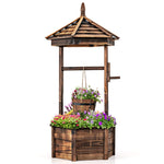 Rustic Wooden Wishing Well Planter Hexagonal Bucket Flower Plants Planter for Outdoor Backyard Garden Decor