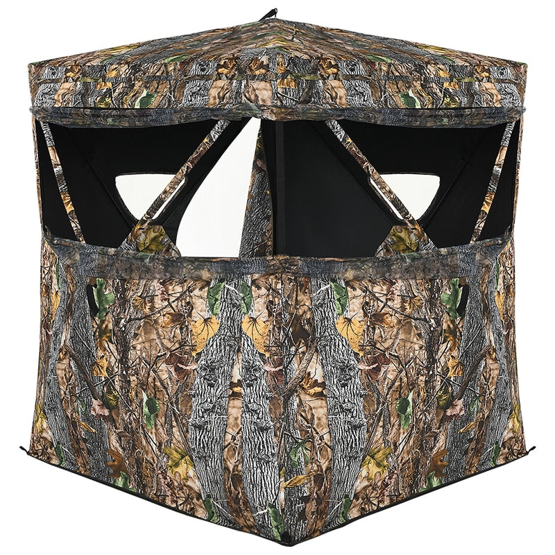 See Through Hunting Blind 3 Person Pop Up Ground Blind Camo Deer Hunting Tent with Slide Window, Hub System & Carrying Bag