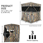 See Through Hunting Blind 3 Person Pop Up Ground Blind Camo Deer Hunting Tent with Slide Window, Hub System & Carrying Bag