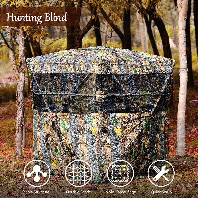 See Through Hunting Blind 3 Person Pop Up Ground Blind Camo Deer Hunting Tent with Slide Window, Hub System & Carrying Bag