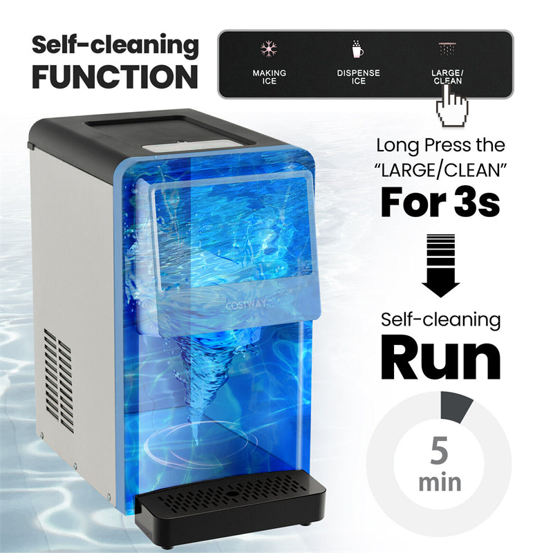 60 Lbs/24H Countertop Nugget Ice Maker Self Dispensing Portable Stainless Steel Ice Machine with Self-Cleaning Function Filter LED Light