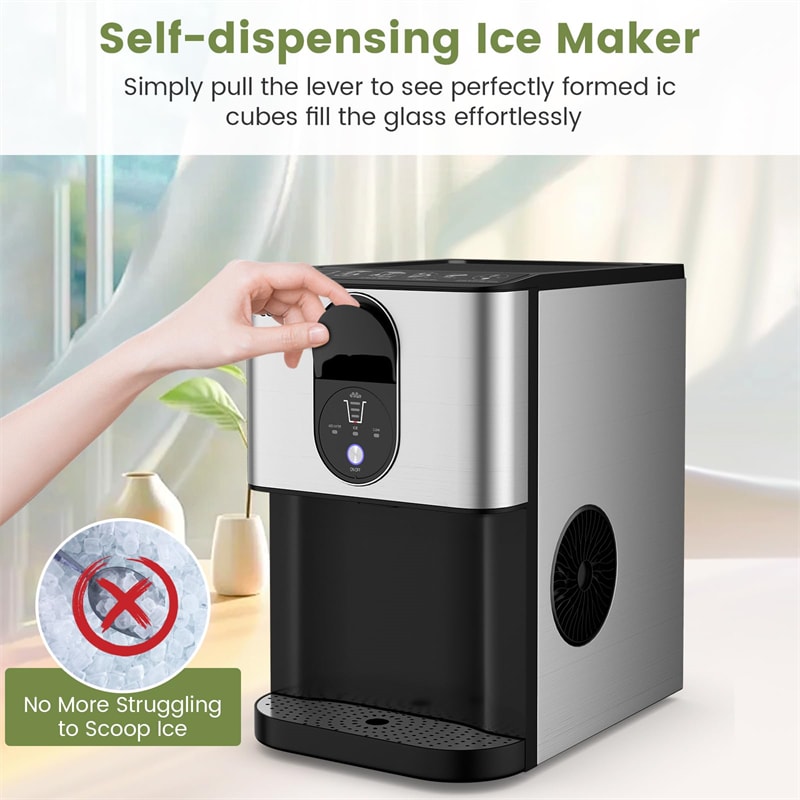 Self Dispensing Countertop Nugget Ice Maker 56LBS/24H with Soft Chewable Ice, Pebble Ice Maker Portable Stainless Steel Ice Machine for Home Office