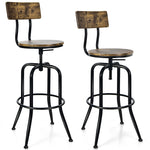 Set of 2 Woodsboro Barstools Adjustable Industrial Bar Stools Swivel Counter Height Dining Chairs with Detachable Arc-Shaped Backrest