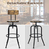 Set of 2 Woodsboro Barstools Adjustable Industrial Bar Stools Swivel Counter Height Dining Chairs with Detachable Arc-Shaped Backrest