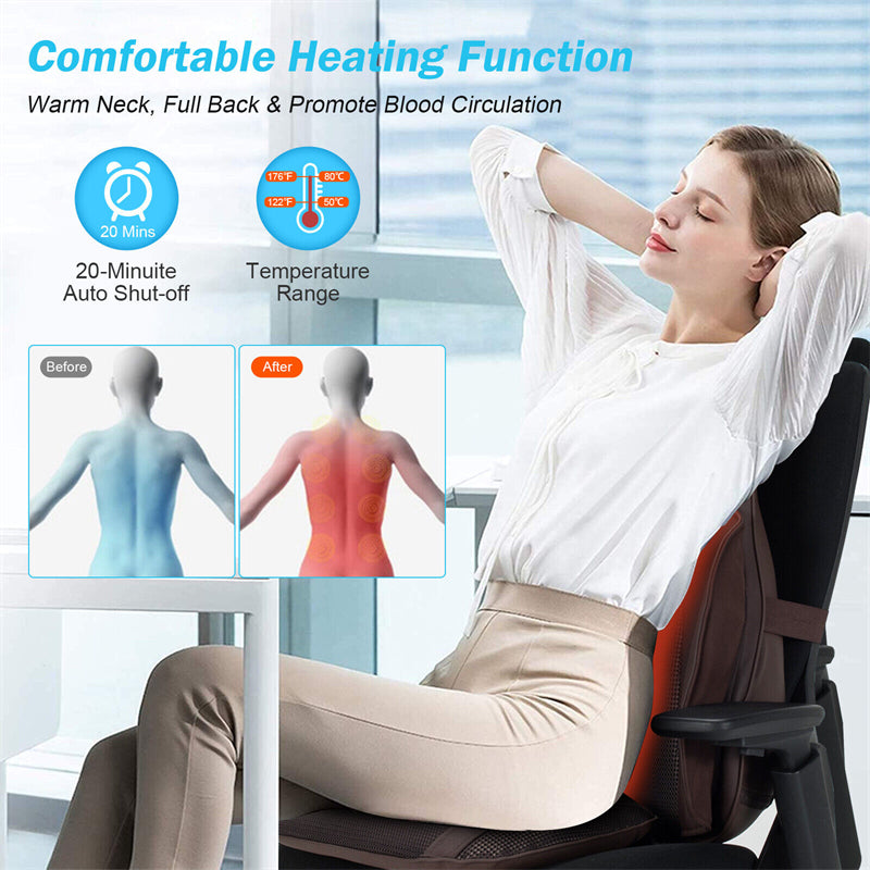 Shiatsu Back Massager Height Adjustment Massage Seat Cushion Massage Chair Pad with Heat, Kneading, Rolling & 8 Flexible Nodes