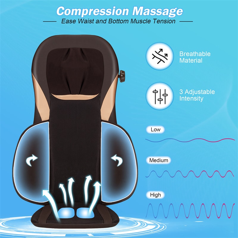 Shiatsu Back Massager Height Adjustment Massage Seat Cushion Massage Chair Pad with Heat, Kneading, Rolling & 8 Flexible Nodes