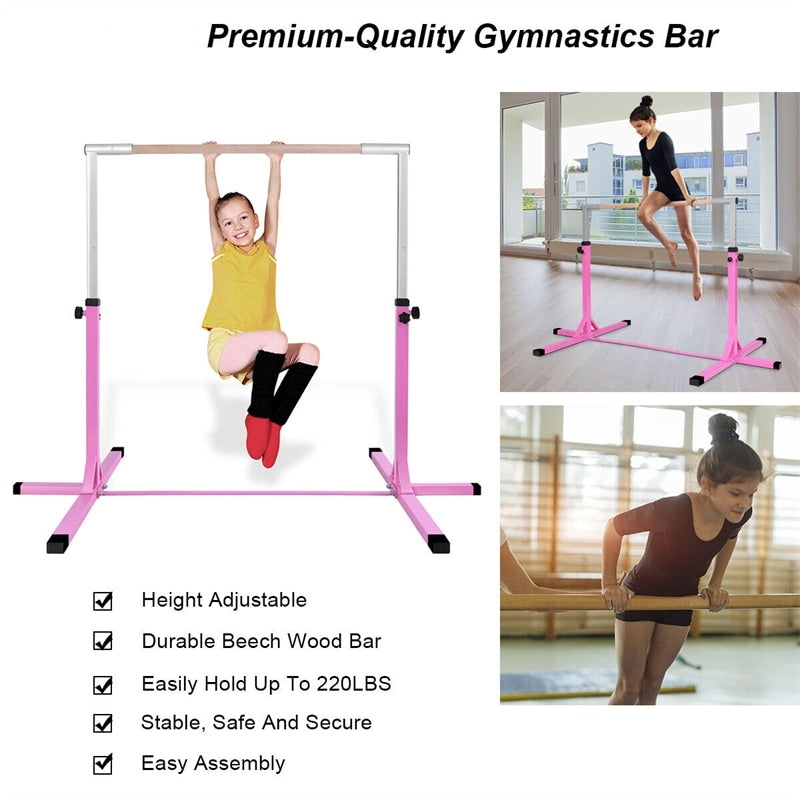 Steel Gymnastics Bar Height Adjustable Horizontal Bar Gymnastics Home Kip Bar Junior Training Bar with Double Locking Mechanism