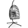 Swing Egg Chair Folding Hanging Basket Chair PE Rattan Hammock Chair with Steel Stand, Waterproof Cover, Removable Pillow & Cushion