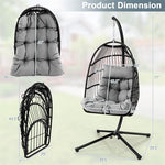 Swing Egg Chair Folding Hanging Basket Chair PE Rattan Hammock Chair with Steel Stand, Waterproof Cover, Removable Pillow & Cushion