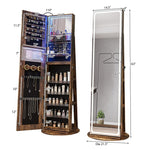 360° Swivel Full Length Mirror Jewelry Armoire 63" H Lockable Standing Jewelry Organizer with 3-Color LED Lighted Mirror & Rear Storage Shelves