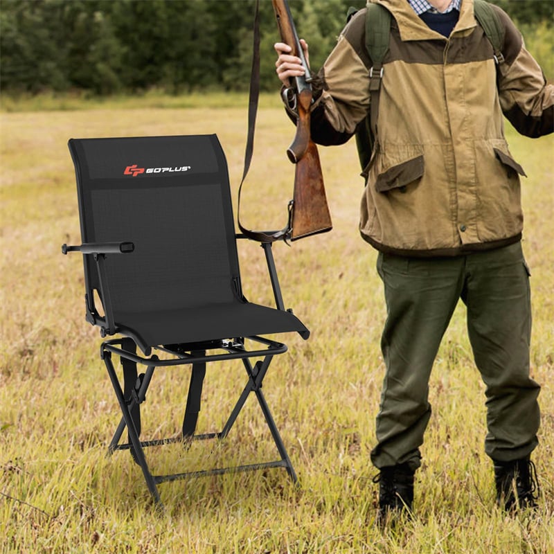 360° Swivel Hunting Blind Chair Folding Hunting Chair Silent Ground Blind Chair with Armrest & Carrying Strap