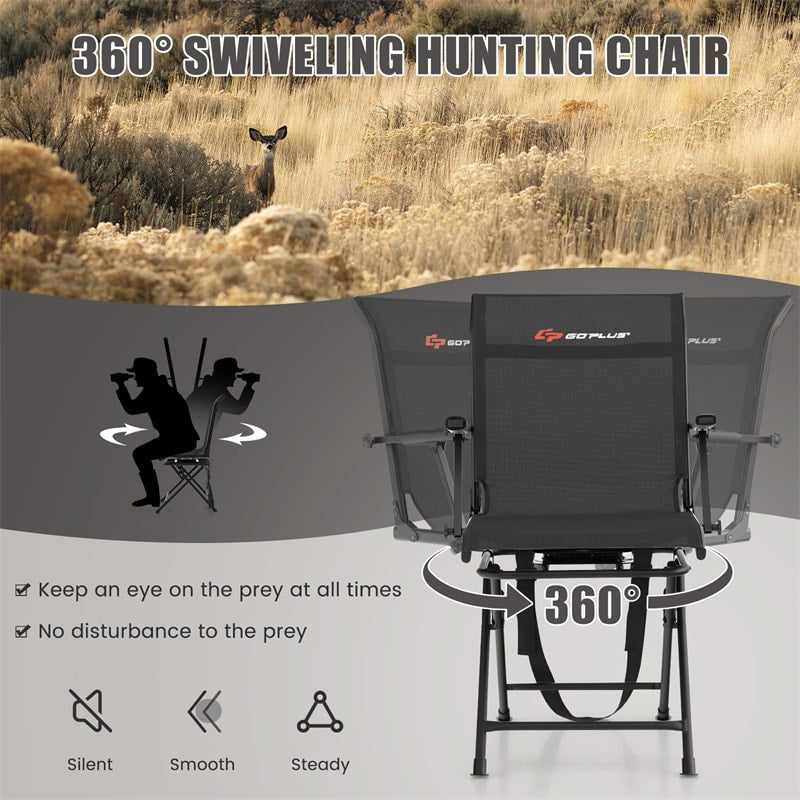 360° Swivel Hunting Blind Chair Folding Hunting Chair Silent Ground Blind Chair with Armrest & Carrying Strap