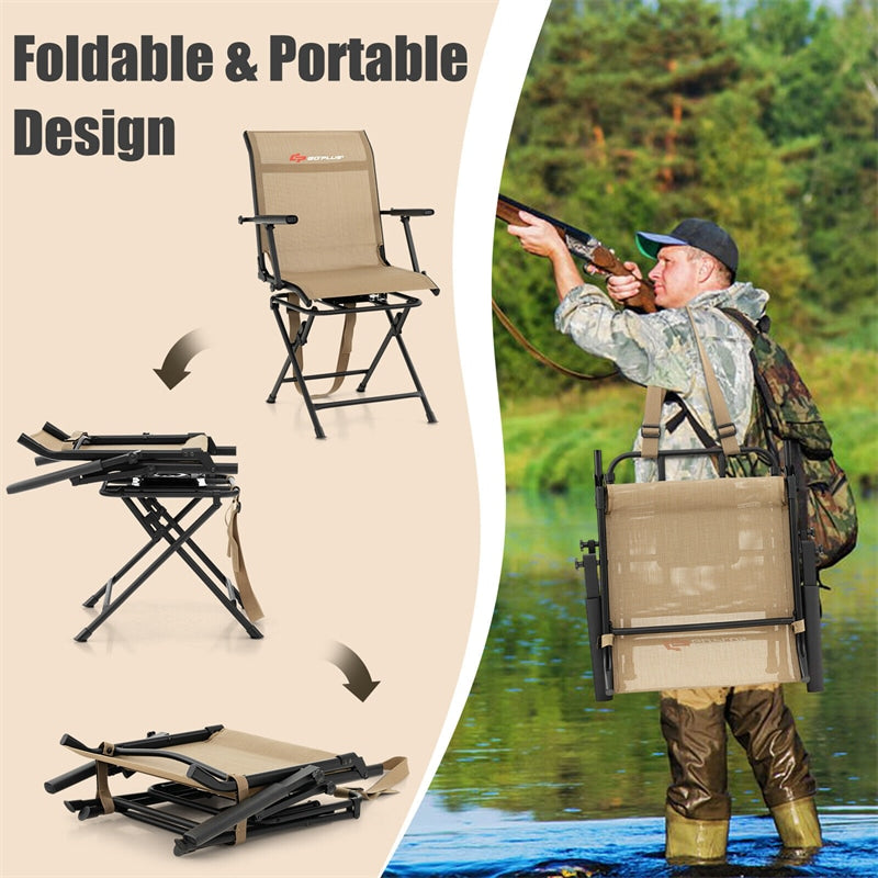 360° Swivel Hunting Blind Chair Folding Hunting Chair Silent Ground Blind Chair with Armrest & Carrying Strap